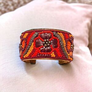 Stephan & CO Floral Orange Brown Beaded Bangle NWOT